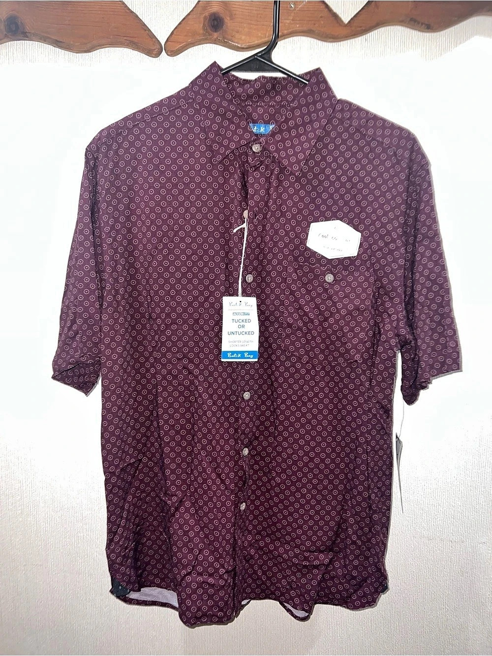 Batik Bay Mens Shirt Medium New With Tags Berry Purple Rayon Short Sleeve